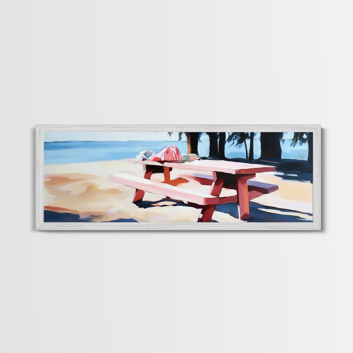 Picnic Table, Beach, Coastal, Canvas Print, Summer Wall Art, Relaxing Nature Artwork, Minimalist Decor, Living Room or Patio Art