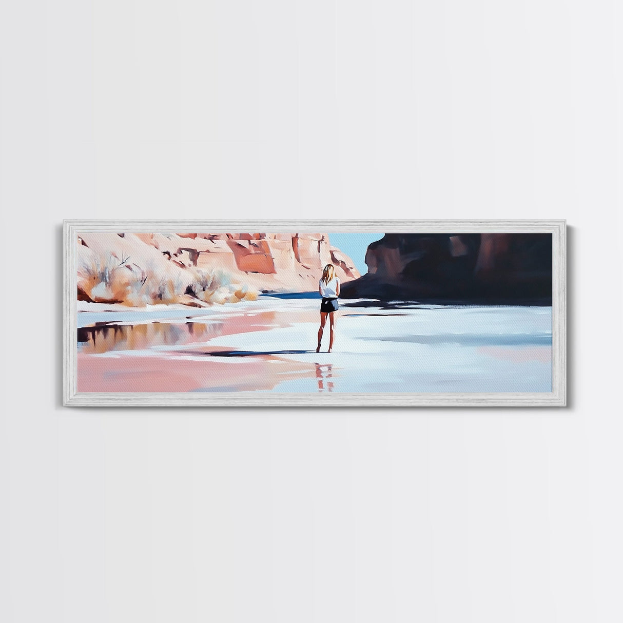 Desert River Scene, Canyon Artwork, Earthy Tones, Southwest Landscape, Minimalist Home Decor, Living Room Print, Canvas Print