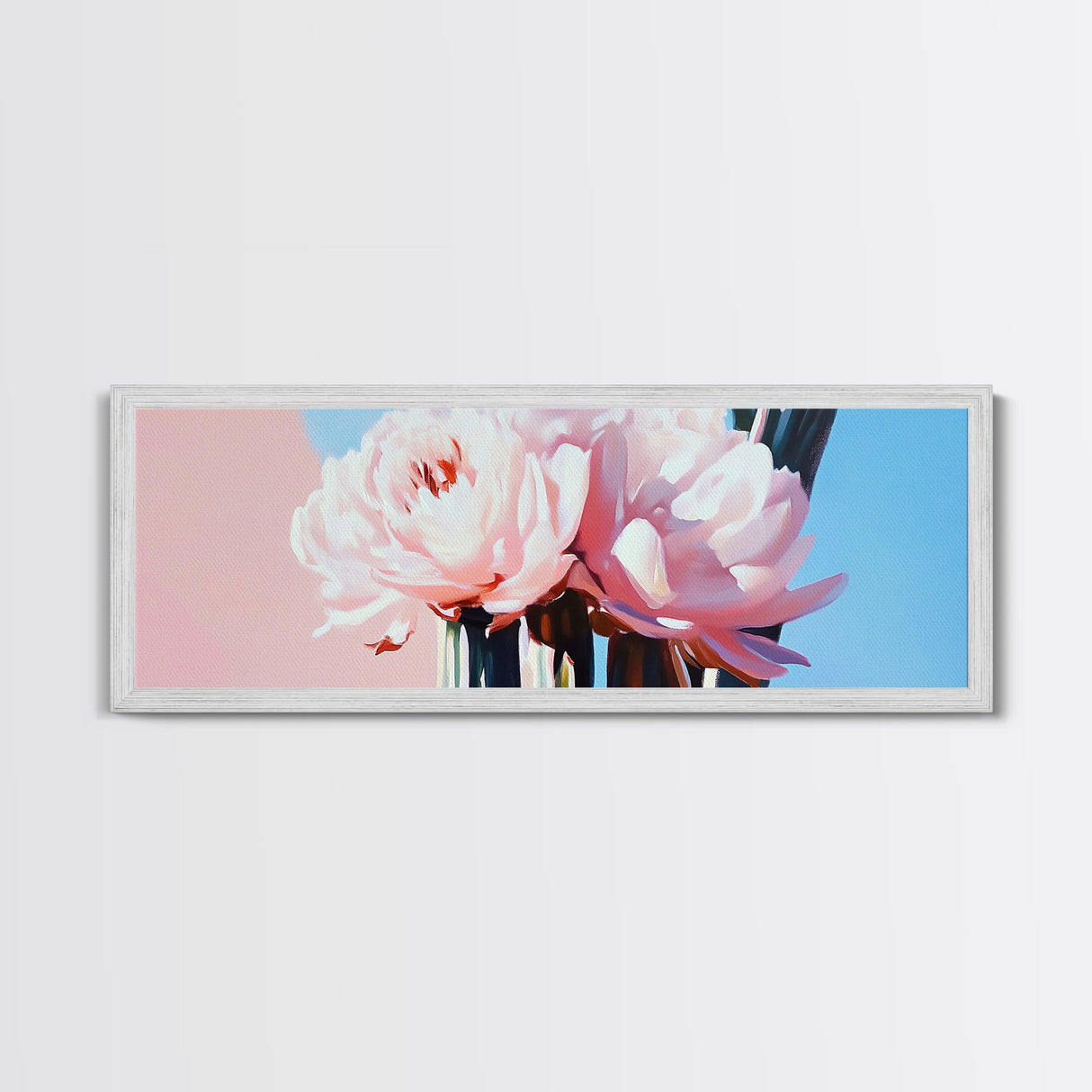 Peony Blooms, Pastel Wall Art, Feminine Aesthetic, Romantic Decor, Framed Canvas Print, Boho Bedroom Art, Floral Artwork