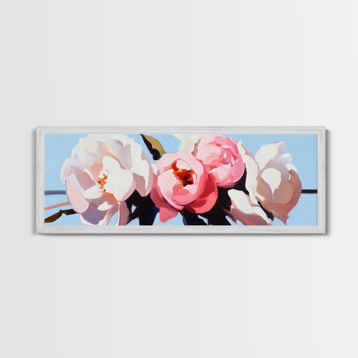 Floral Peonies, Botanical Art, Pastel Flower Painting, Romantic Wall Decor, Minimalist Nature Print, Bedroom Art, Framed Canvas Print