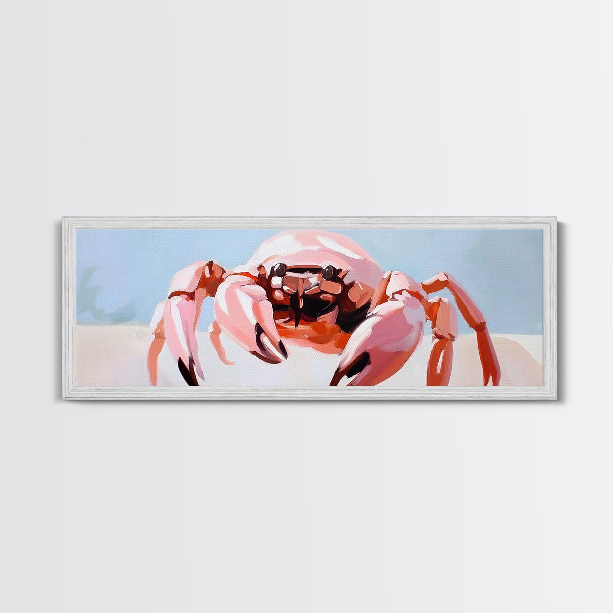 Pink Crab, Coastal Art, Beach House Decor, Nautical Wall Art, Ocean Theme, Framed Canvas Print, Living Room Wall Art, Modern Beach Art