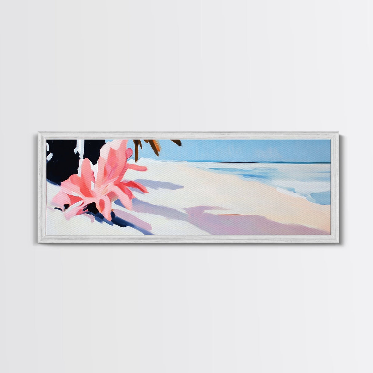 Tropical Beach, Palm Shadow, Minimalist Art, Coastal Wall Art, Summer Aesthetic, Framed Canvas Print, Living Room Art, Boho Beach Decor