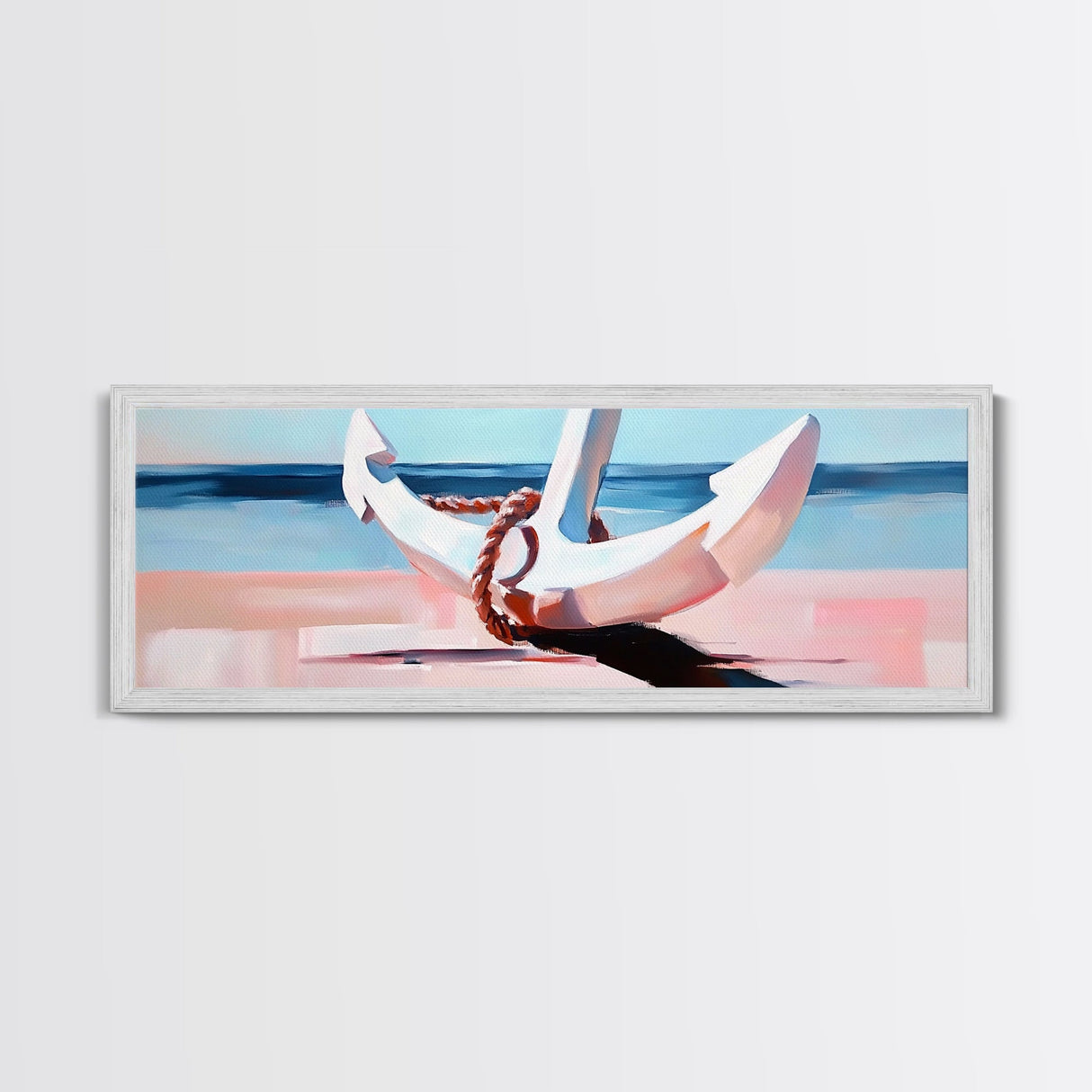 Nautical Anchor, Beach House Art, Coastal Decor, Framed Canvas Print, Ocean Wall Art, Minimalist Seascape, Sailor Aesthetic, Living Room