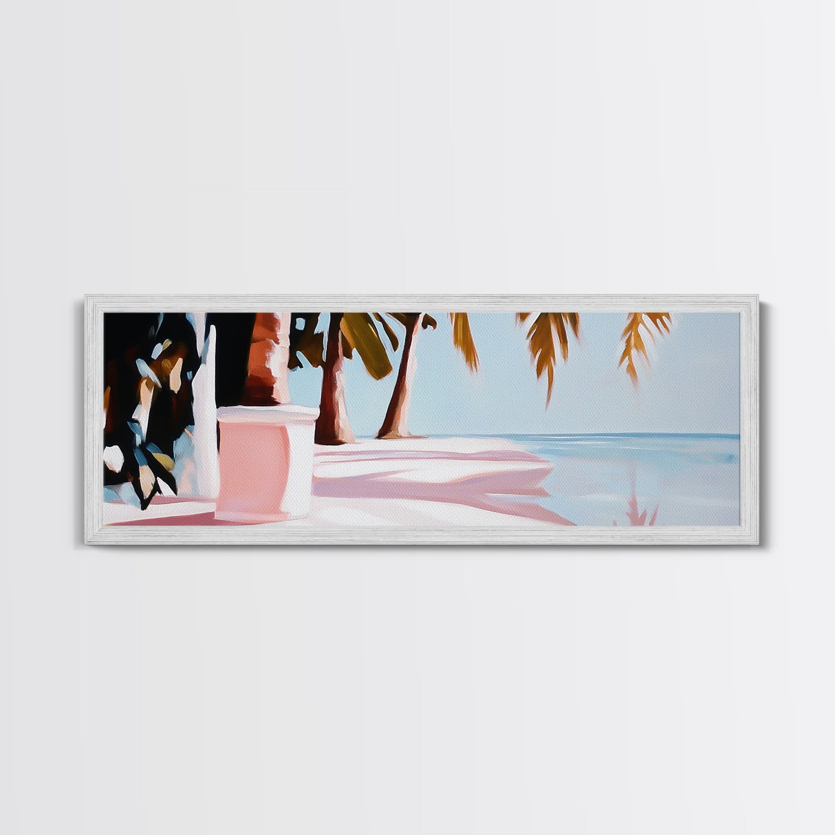 Palm Beach, Tropical Oasis, Ocean View, Framed Canvas Print, Boho Wall Art, Bedroom Decor, Coastal Aesthetic, Minimalist Art