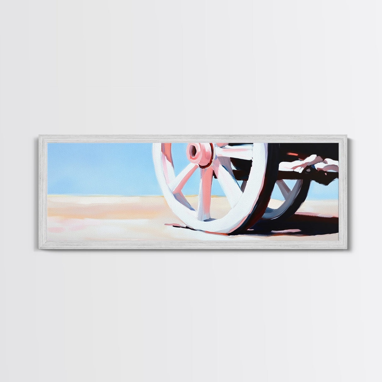 Rustic Wheel, Country Road, Soft Pastel Landscape, Farmhouse Decor, Western Wall Art, Framed Canvas Print, Living Room Aesthetic
