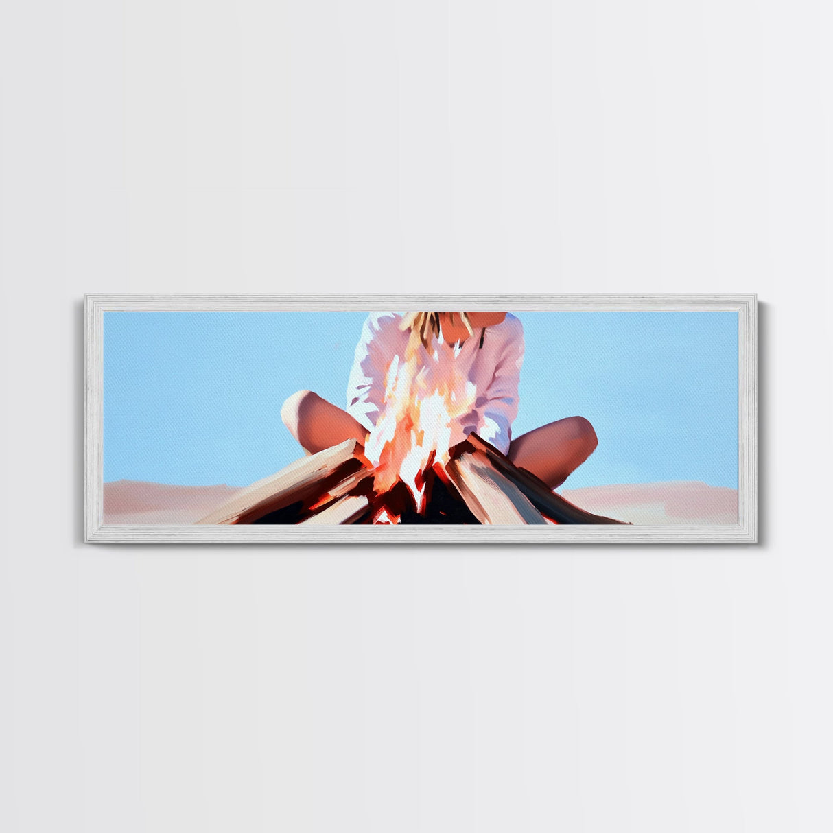 Bonfire Moment, Autumn Night Scene, Outdoor Living Art, Canvas Print, Warm Cozy Decor, Minimalist Fire Painting, Boho Aesthetic