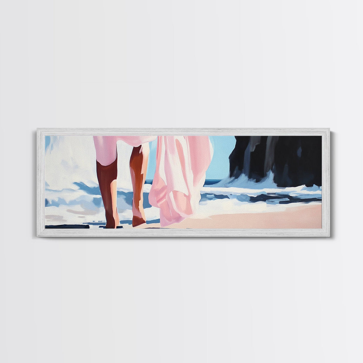 Ocean Waves, Feminine Beach Art, Coastal Minimalist Decor, Framed Canvas Print, Soft Pastel Seaside Art, Nautical Living Room Wall Art