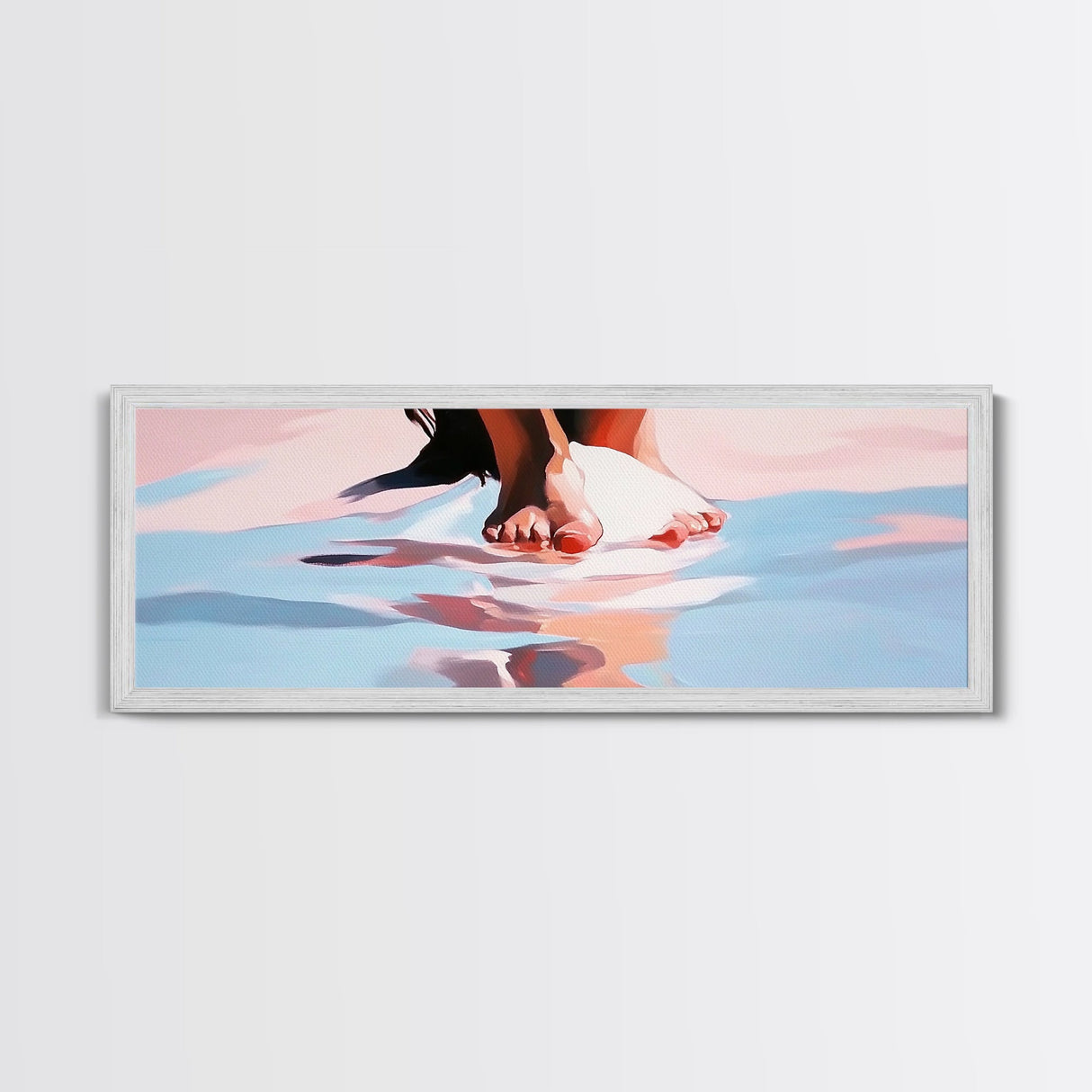 Barefoot Reflection, Beach Wall Art, Ocean Painting, Minimalist Coastal Decor, Modern Seascape, Framed Canvas Print, Boho Home Aesthetic