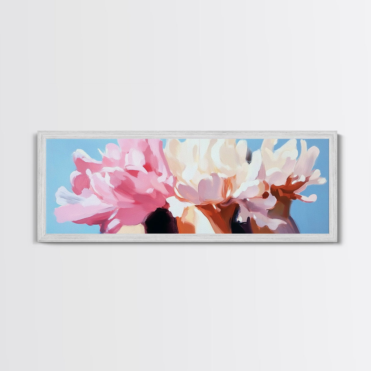 Blooming Peonies, Soft Floral Art, Pastel Wall Decor, Framed Canvas Print, Romantic Aesthetic, Bedroom Wall Art, Feminine Style