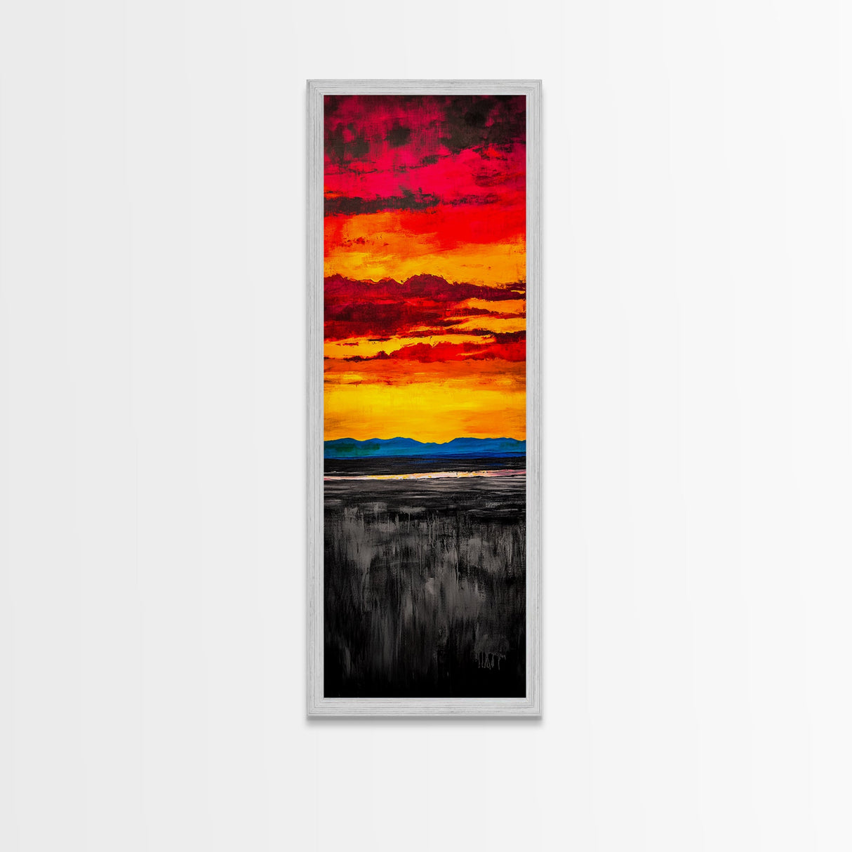 Fiery Sunset Painting, Dramatic Red Orange Sky, Bold Abstract Landscape, Framed Canvas Print, Modern Wall Decor, Living Room Art