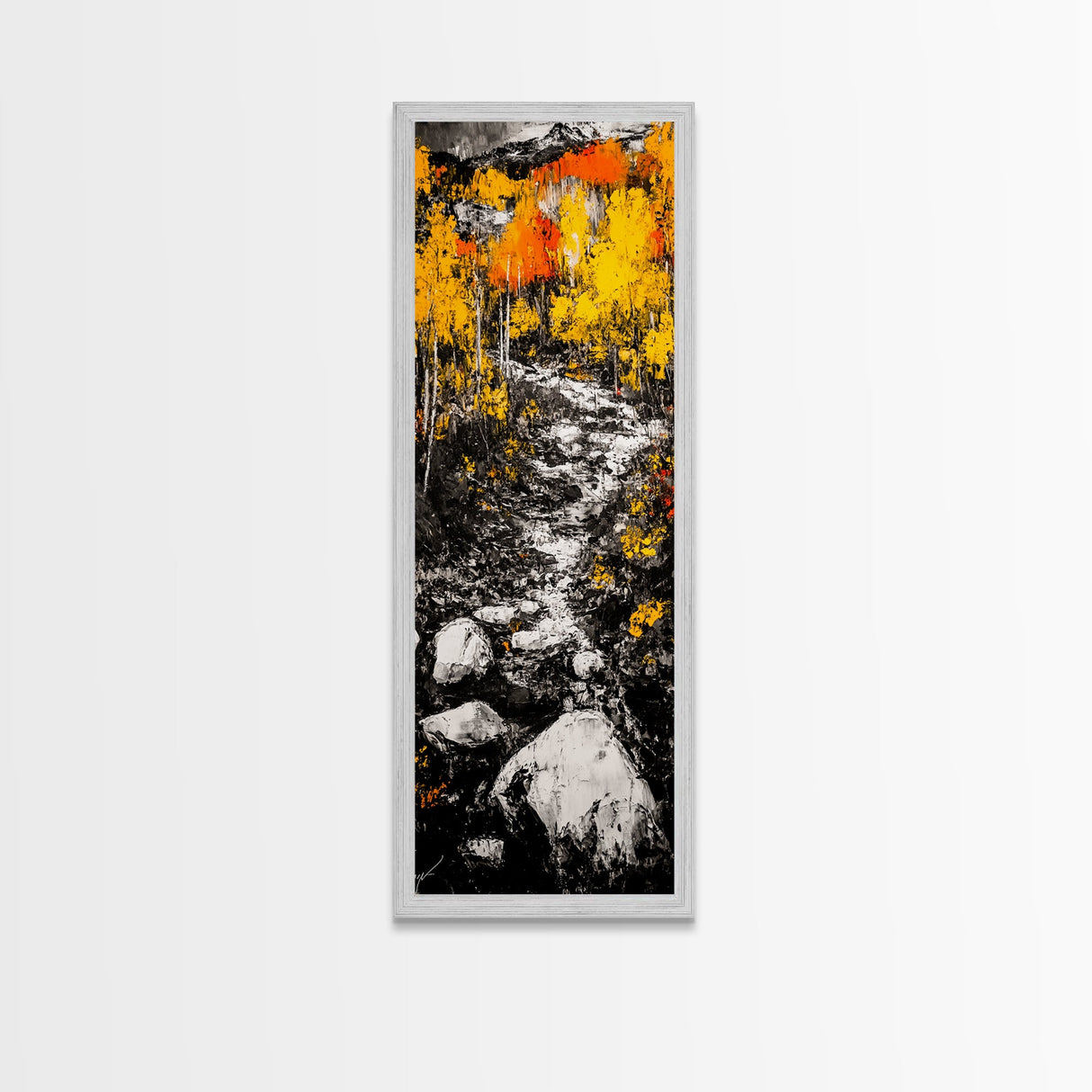 Autumn Forest, Golden Trees, River Path, Framed Canvas Print, Fall Landscape Art, Rustic Wall Decor, Cabin Art, Living Room Wall Art