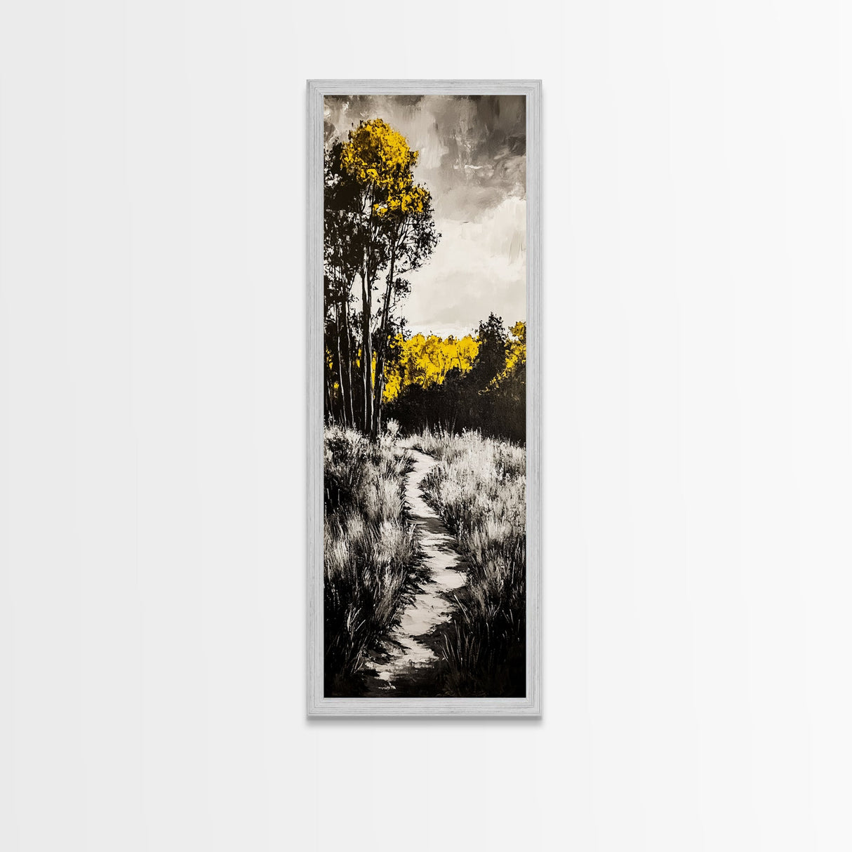 Autumn Trail, Golden Trees, Rustic Nature, Framed Canvas Print, Fall Wall Art, Country Home Decor, Warm Landscape Painting, Bedroom Art
