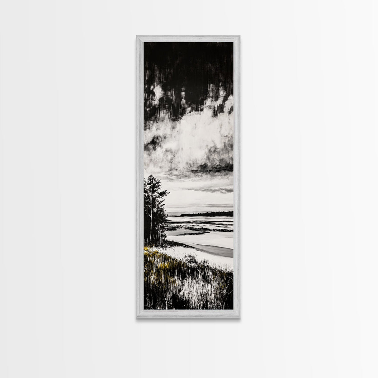 Coastal Serenity, Black White Landscape, Ocean Horizon Art, Minimalist Beach Scene, Modern Home Decor, Framed Canvas Print