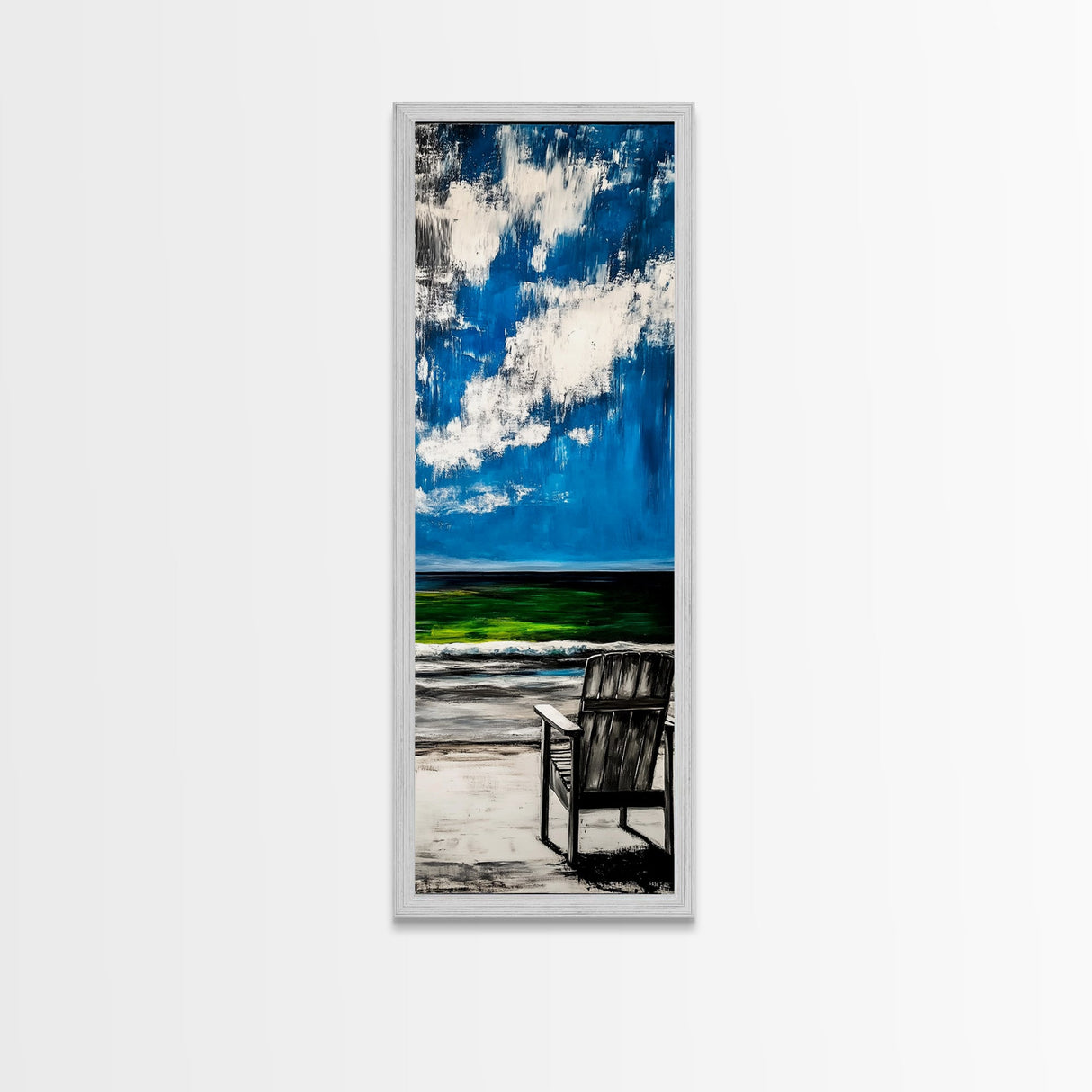 Seaside Chair, Ocean View, Relaxing Beach, Framed Canvas Print, Coastal Wall Art, Serene Landscape, Beach House Decor, Living Room Art