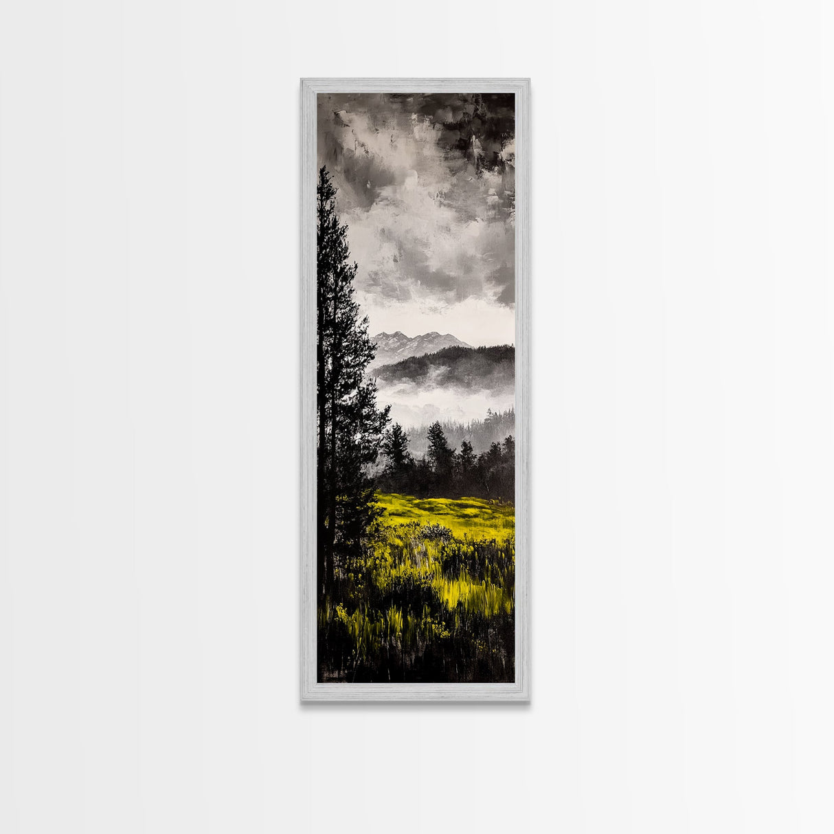 Mountain Mist, Moody Landscape, Foggy Forest Scene, Nature Inspired Art, Framed Canvas Print, Adventure Decor, Living Room Wall Art