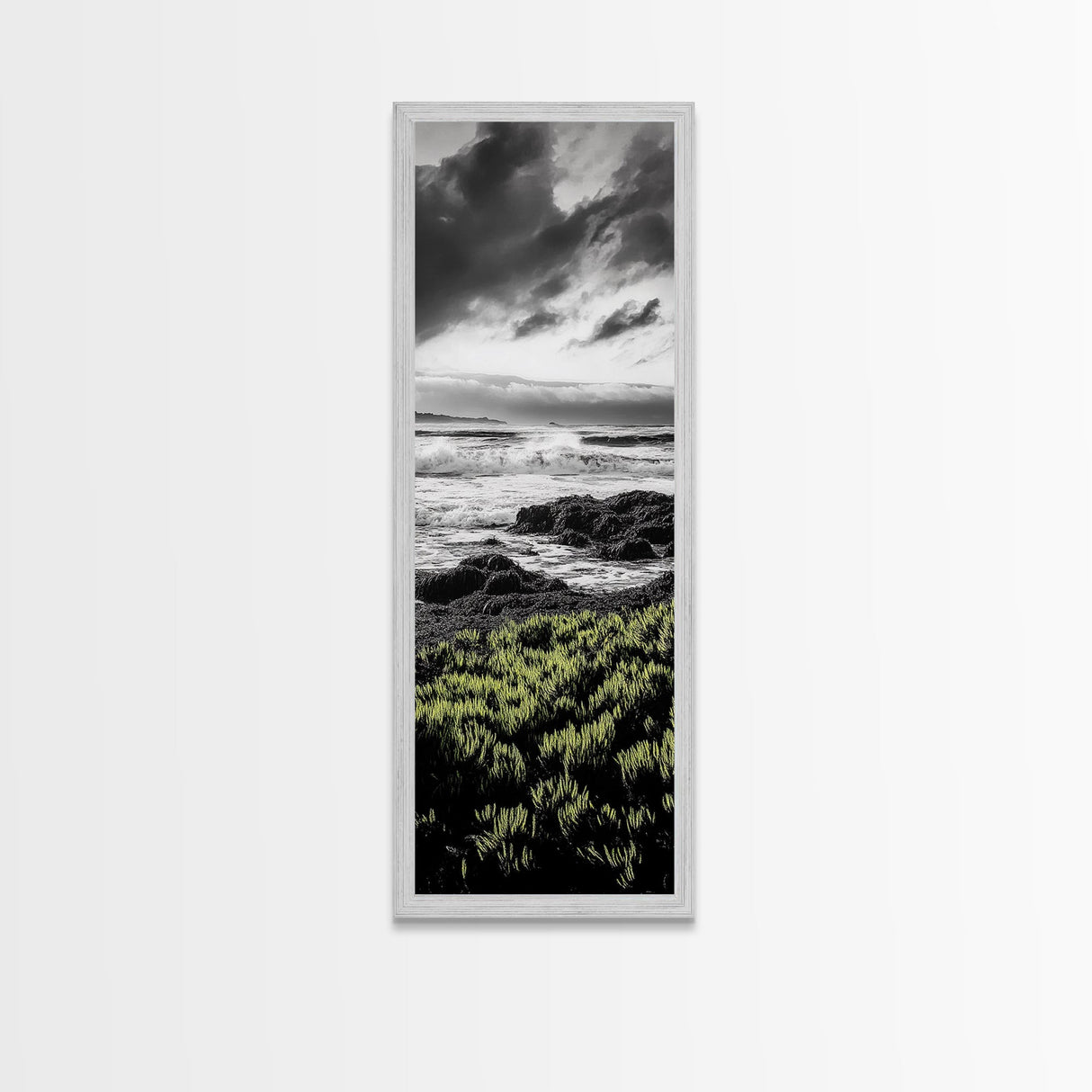 Stormy Waves, Ocean Scene, Framed Canvas Print, Dramatic Seascape, Coastal Wall Art, Black and White Ocean Art, Nautical Decor, Office Art