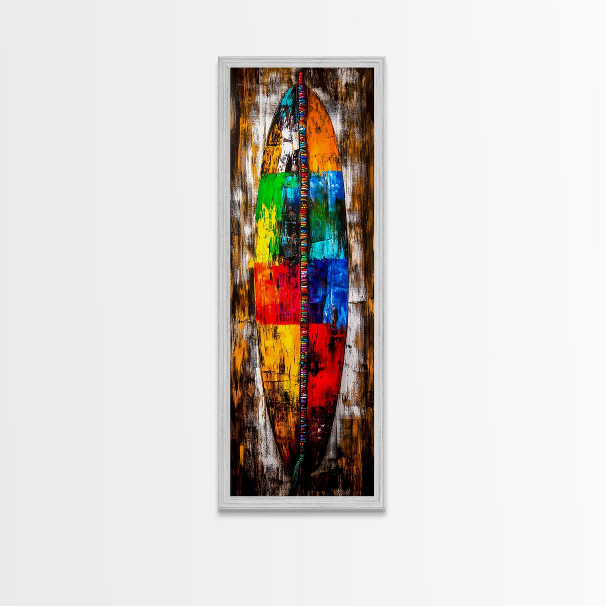 Abstract Surfboard, Vibrant Beach Art, Boho Wall Decor, Coastal Home, Surf Culture, Canvas Print, Living Room, Colorful Statement