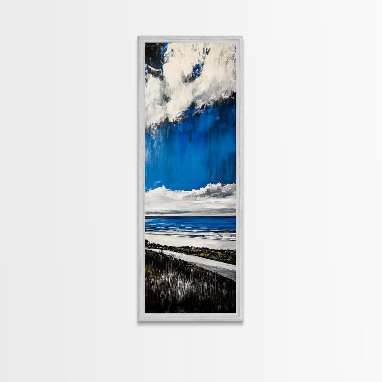 Coastal Path Painting, Modern Beach Landscape, Blue Sky and Ocean Art, Contemporary Home Decor, Living Room Wall Art, Canvas Print