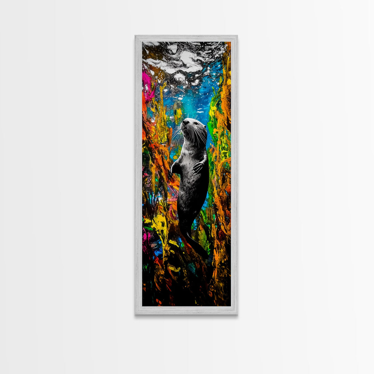 Underwater Sea Otter Art, Vibrant Ocean Life Painting, Animal Wall Decor, Unique Coastal Home Art, Beach House Decor, Canvas Print
