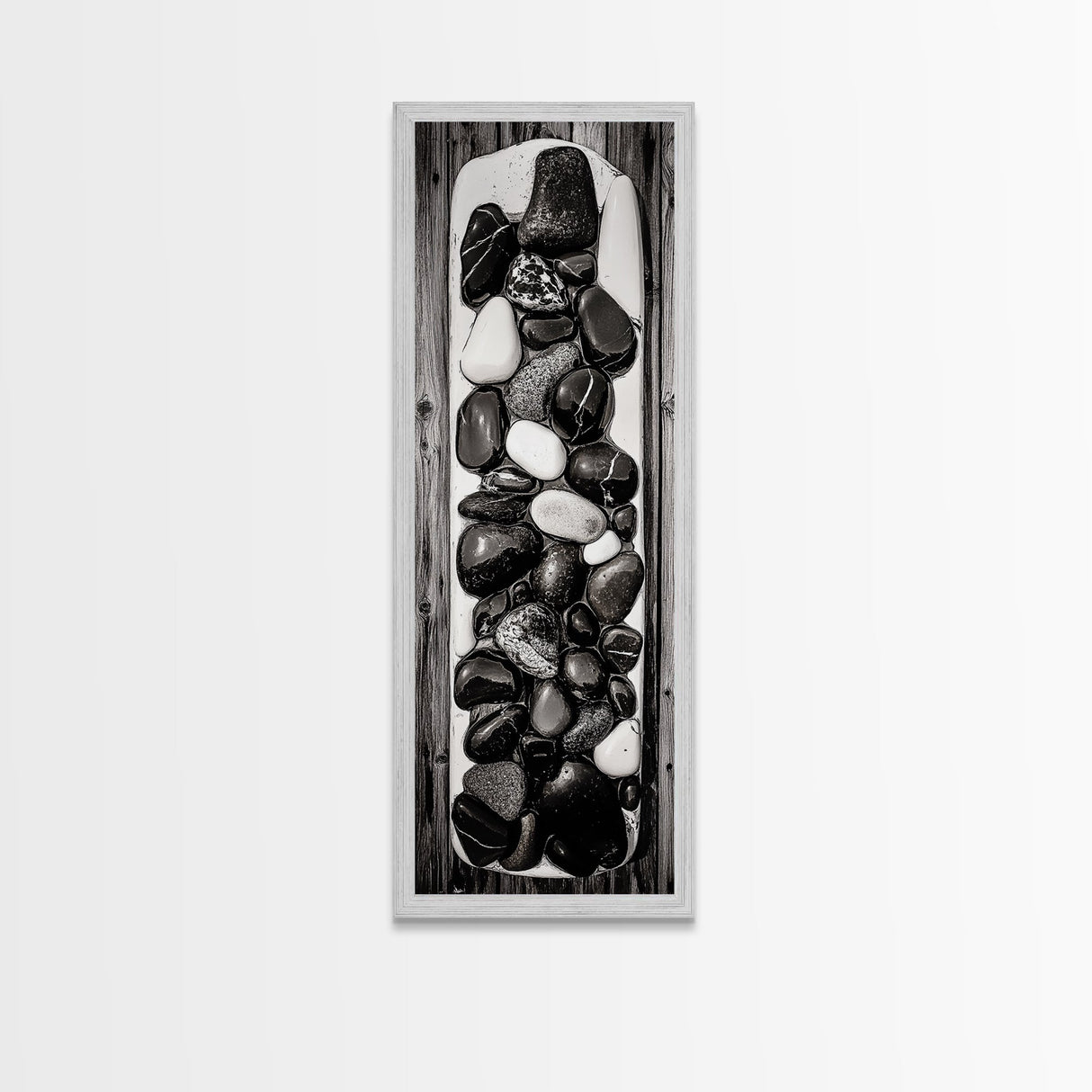 Black and White Stones, Minimalist Rock Art, Rustic Home Decor, Natural Texture Print, Modern Zen Wall Art, Framed Canvas Print