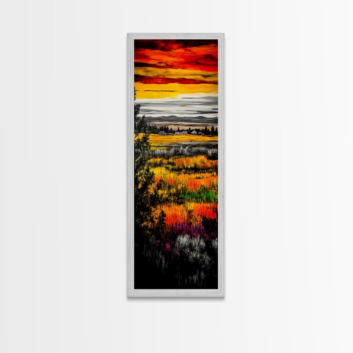 Autumn Fields, Sunset Painting, Warm Colors, Rustic Decor, Framed Canvas Print, Farmhouse Wall Art, Nature Inspired, Cozy Home Art