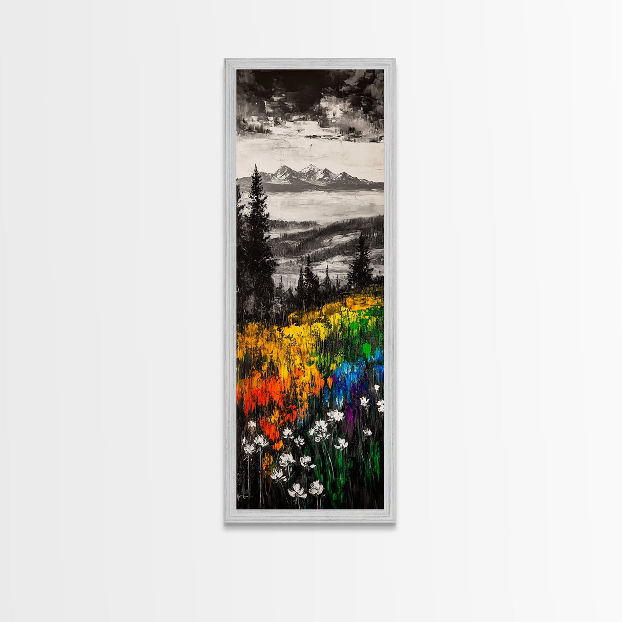 Vibrant Landscape, Mountain View, Wildflower Meadow, Framed Canvas Print, Nature Art, Cabin Decor, Rustic Wall Art, Living Room Wall Art