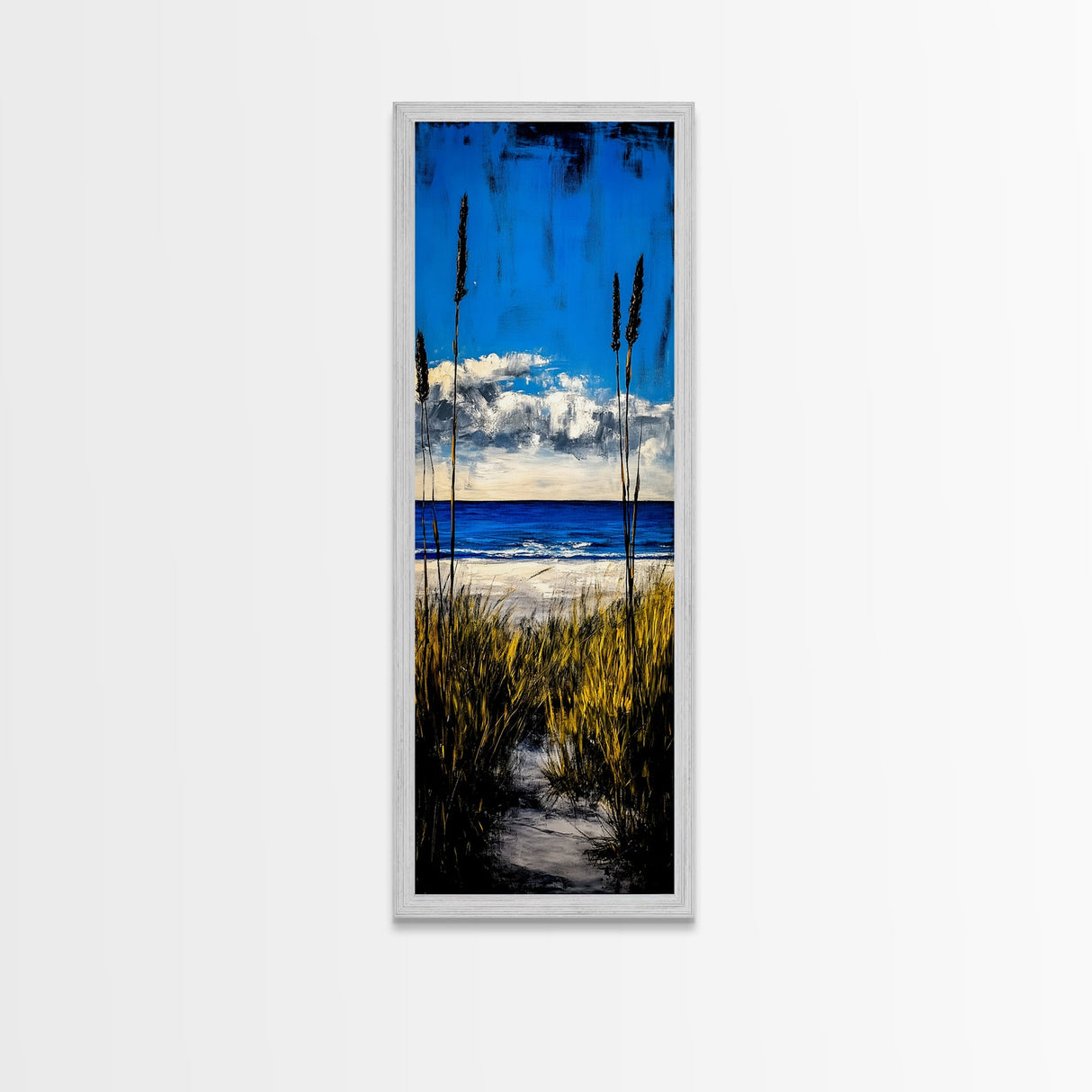 Coastal Dunes, Ocean View, Blue Sky, Framed Canvas Print, Beach Wall Art, Nautical Decor, Living Room Wall Art, Seaside Home Decor