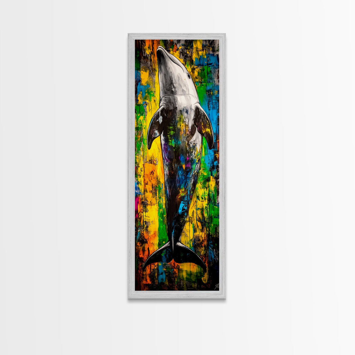Colorful Dolphin Art, Ocean Wildlife Painting, Nautical Home Decor, Beach House Wall Art, Coastal Living Style, Canvas Print