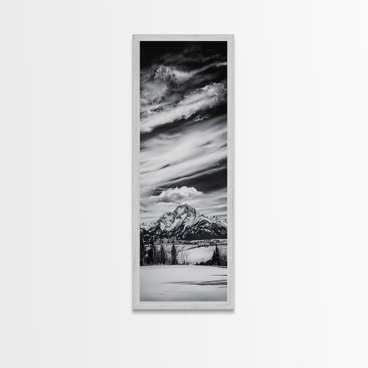 Majestic, Mountain, Black and White, Framed Canvas Print, Sky Photography, Minimalist Wall Art, Home Office Decor, Living Room Artwork