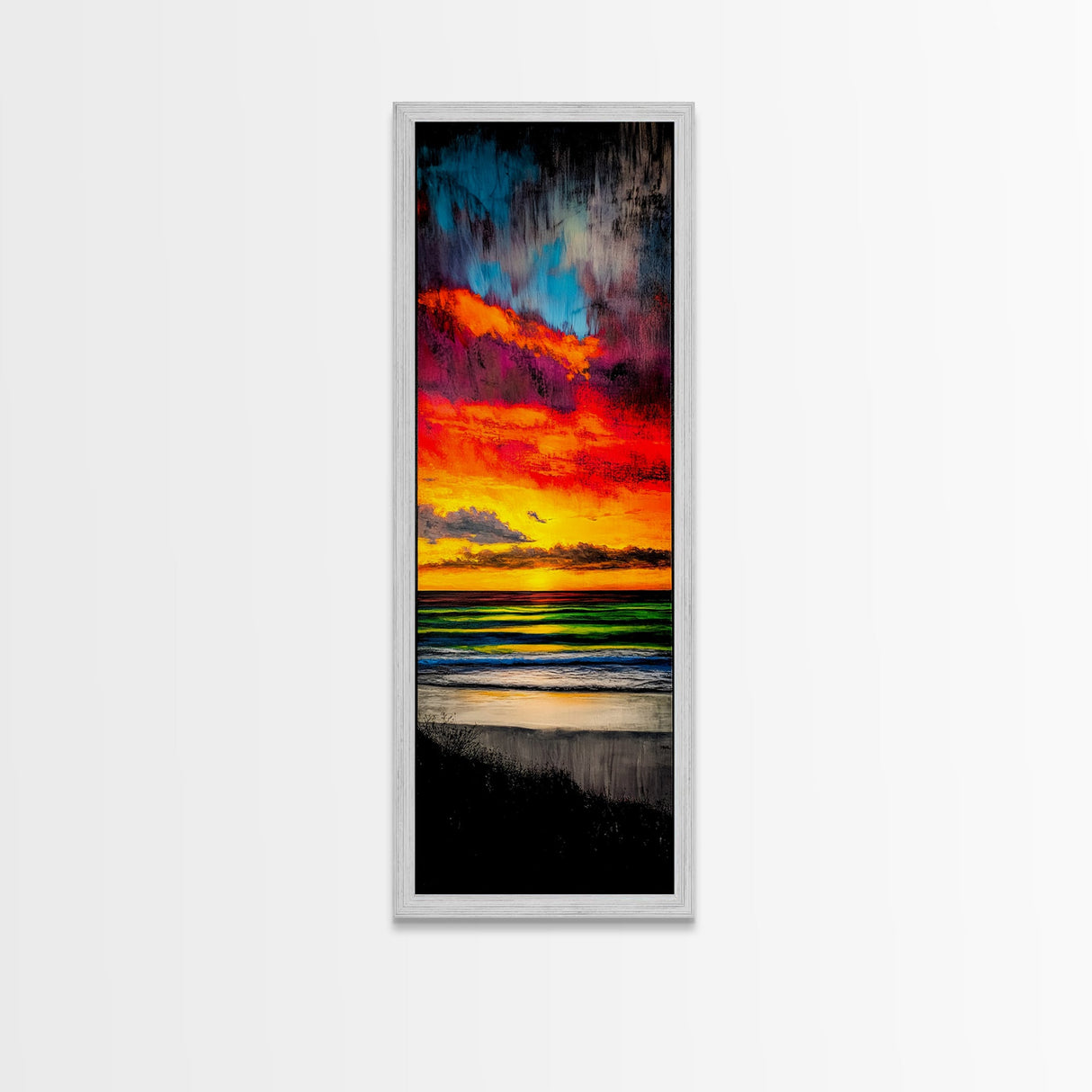 Mountain, Sunset, Water, Framed Canvas Print, Nature Landscape, Moody Wall Art, Dramatic Orange and Black, Rustic Cabin Decor