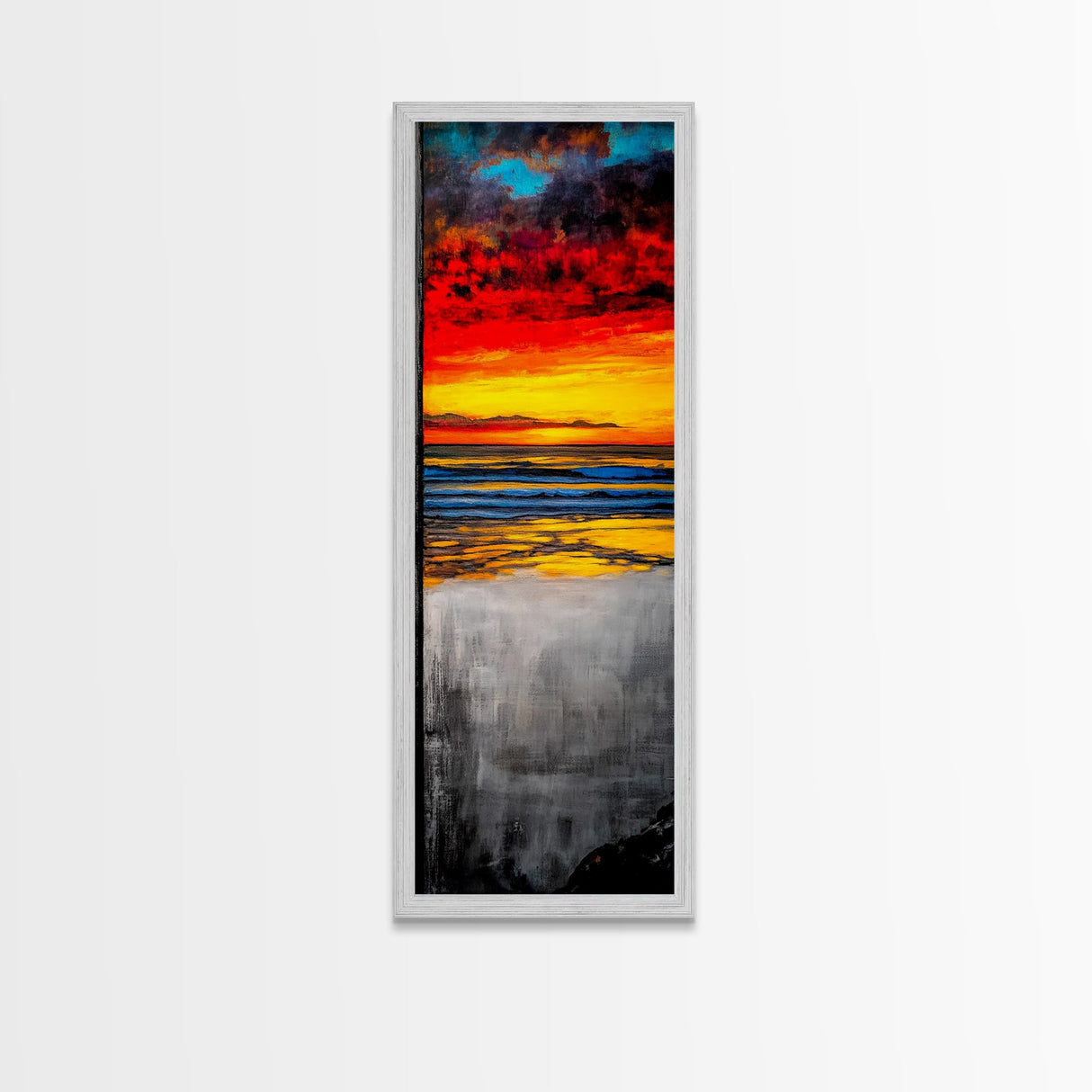 Vibrant, Sunset, Beach, Framed Canvas Print, Coastal Wall Art, Tropical Sunset, Living Room Decor, Bold Colorful Painting