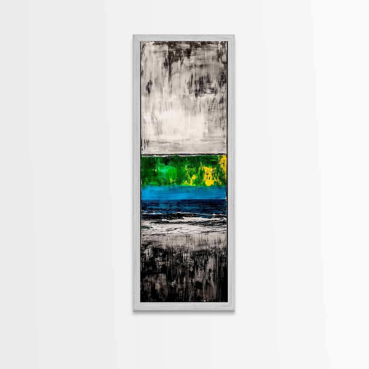 Abstract Landscape, Green and Blue, Modern Minimalist, Framed Canvas Print, Contemporary Wall Art, Office Decor, Living Room Artwork