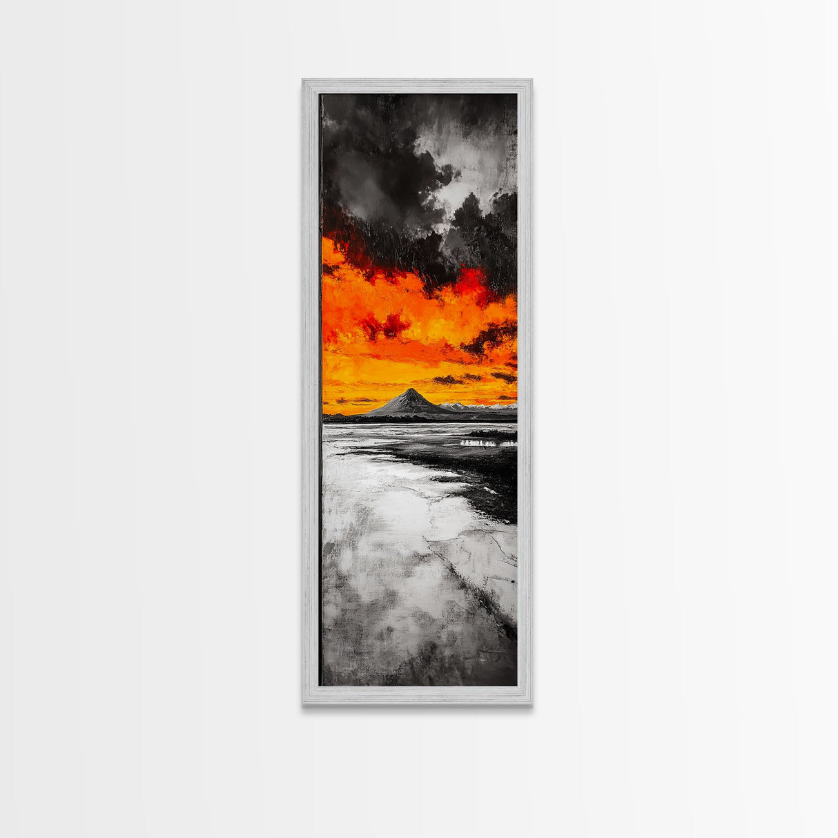 Volcanic Sunset, Fiery Sky, Abstract Mountain, Dramatic Art, Framed Canvas Print, Statement Wall Art, Bold Living Room Decor