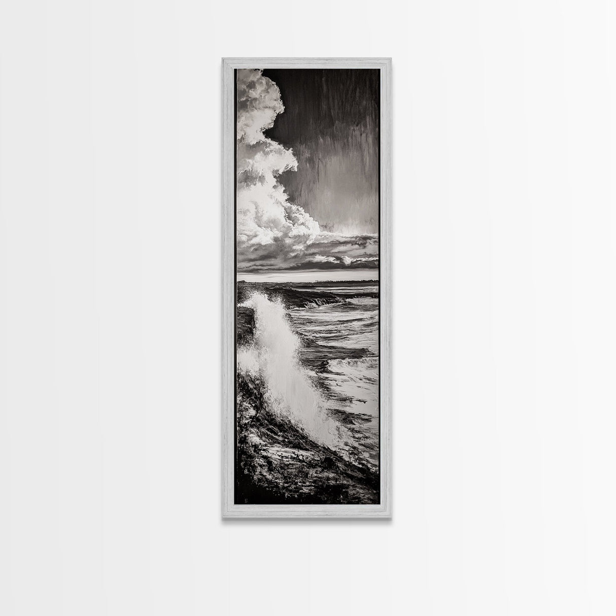 Ocean Power, Wave Crash, Coastal Landscape, Dramatic Seascape, Framed Canvas Print, Black and White Wall Art, Beach House Decor