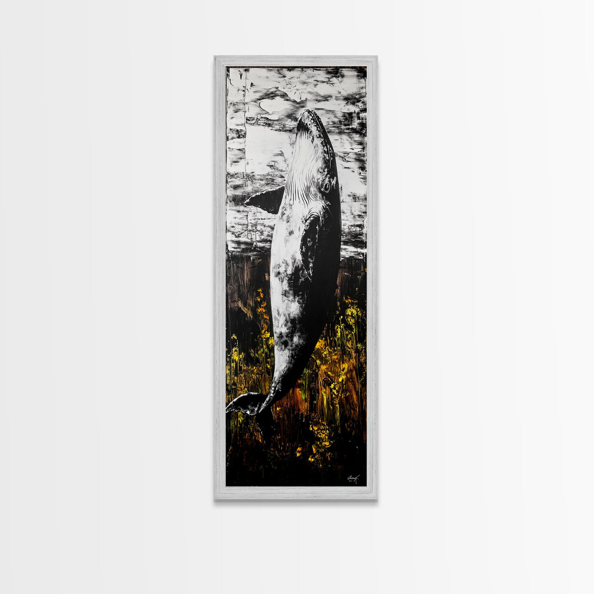Whale Breach, Black and White Art, Ocean Wildlife, Nautical Decor, Framed Canvas Print, Coastal Home Art, Marine Life Wall Art