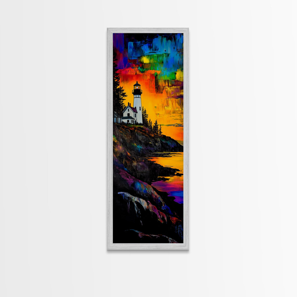 Lighthouse Sunset, Coastal Landscape, Nautical Art, Canvas Print, Colorful Seascape, Ocean Wall Art, Beach House Decor, Vibrant Wall Art