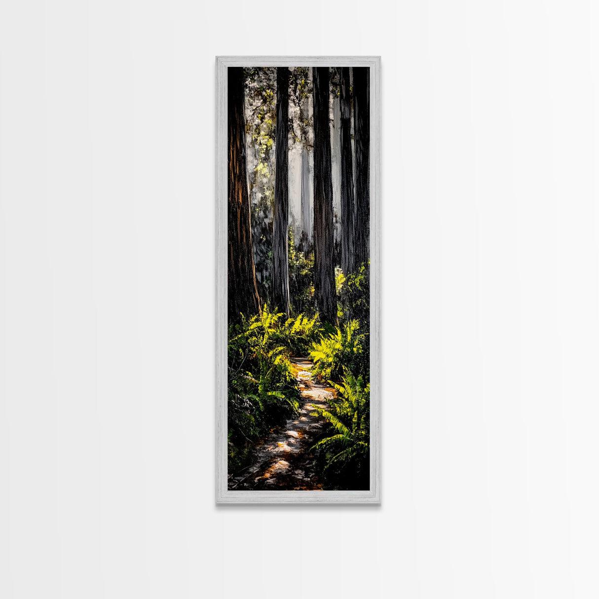 Forest Path, Sunlit Trees, Nature Painting, Framed Canvas Print, Woodland Decor, Cozy Cabin Art, Autumn Vibes, Entryway Artwork
