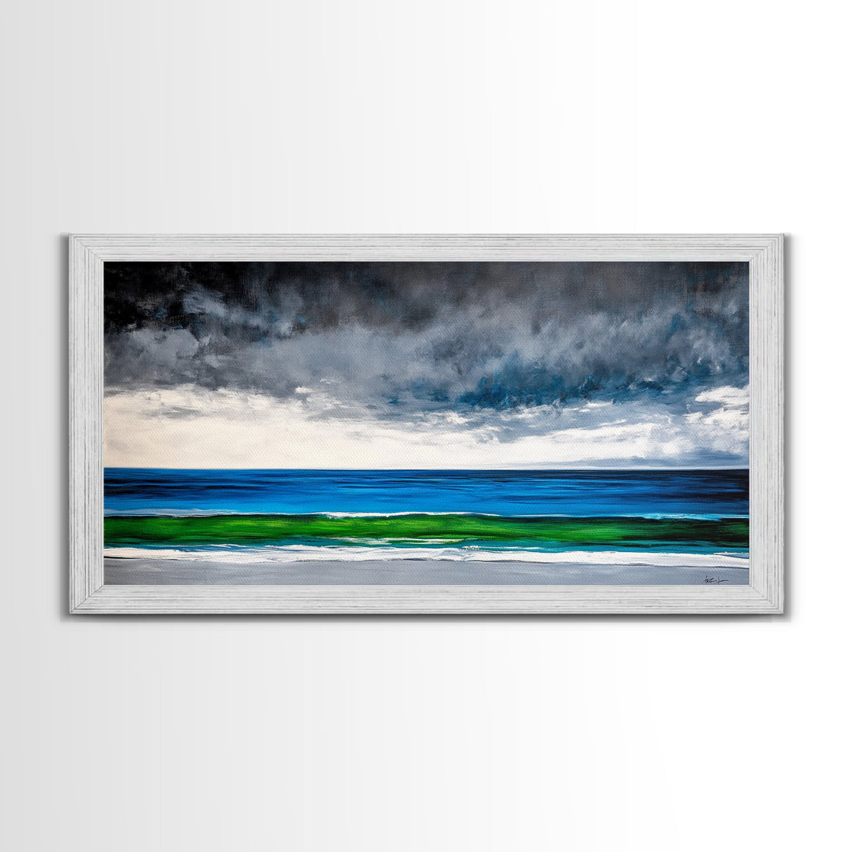 Ocean Horizon, Serene Seascape, Deep Blue, Coastal Wall Art, Minimalist Nature, Framed Canvas Print, Office Decor, Modern Beach Painting