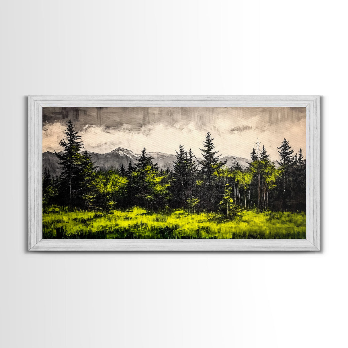 Green Forest, Mountain Landscape, Misty Trees, Framed Canvas Print, Nature Wall Art, Cabin Decor, Moody Landscape, Large Home Wall Art