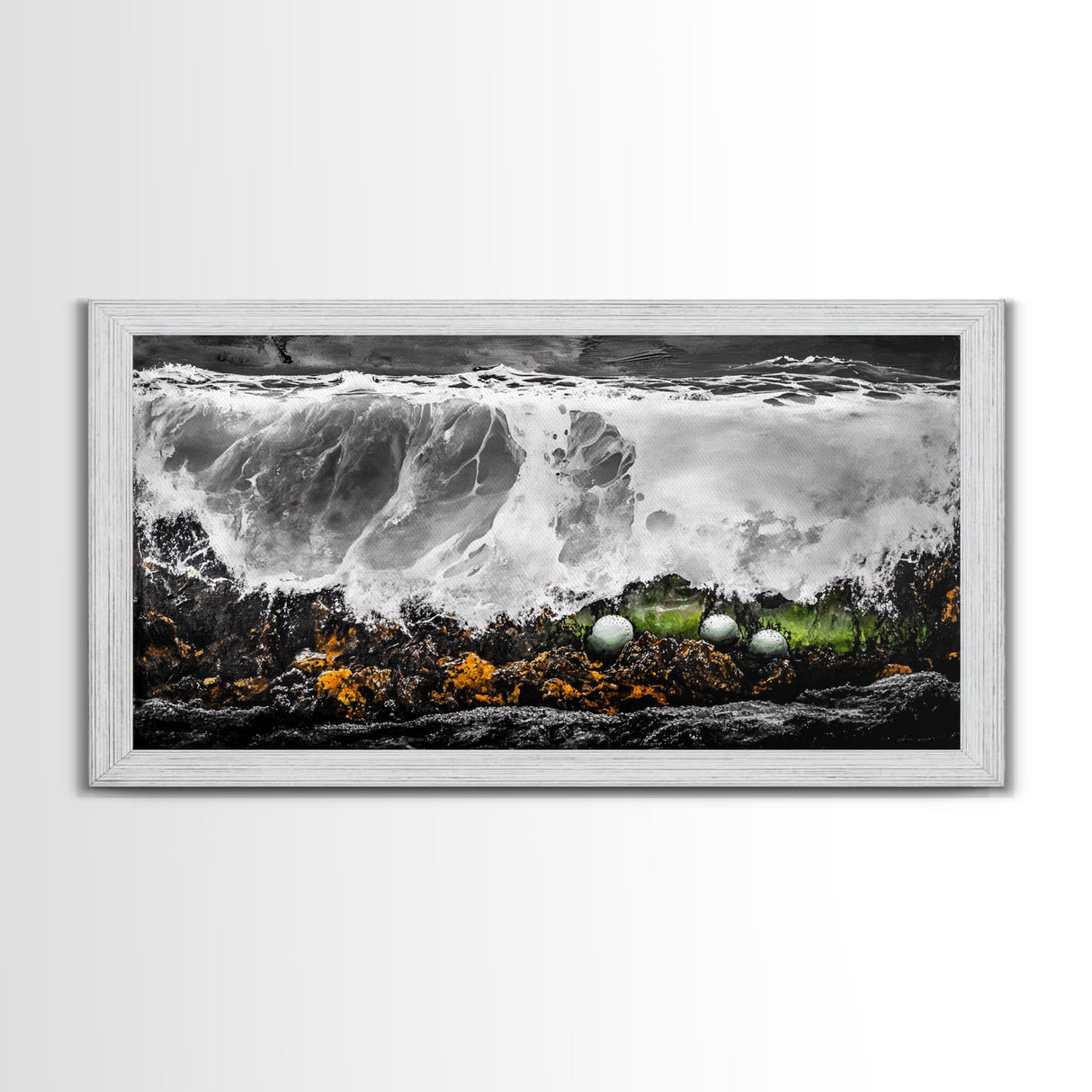 Crashing Waves, Ocean Foam, Textured Seascape, Black and White Art, Coastal Home Decor, Nautical Wall Art, Modern Art, Framed Canvas Print