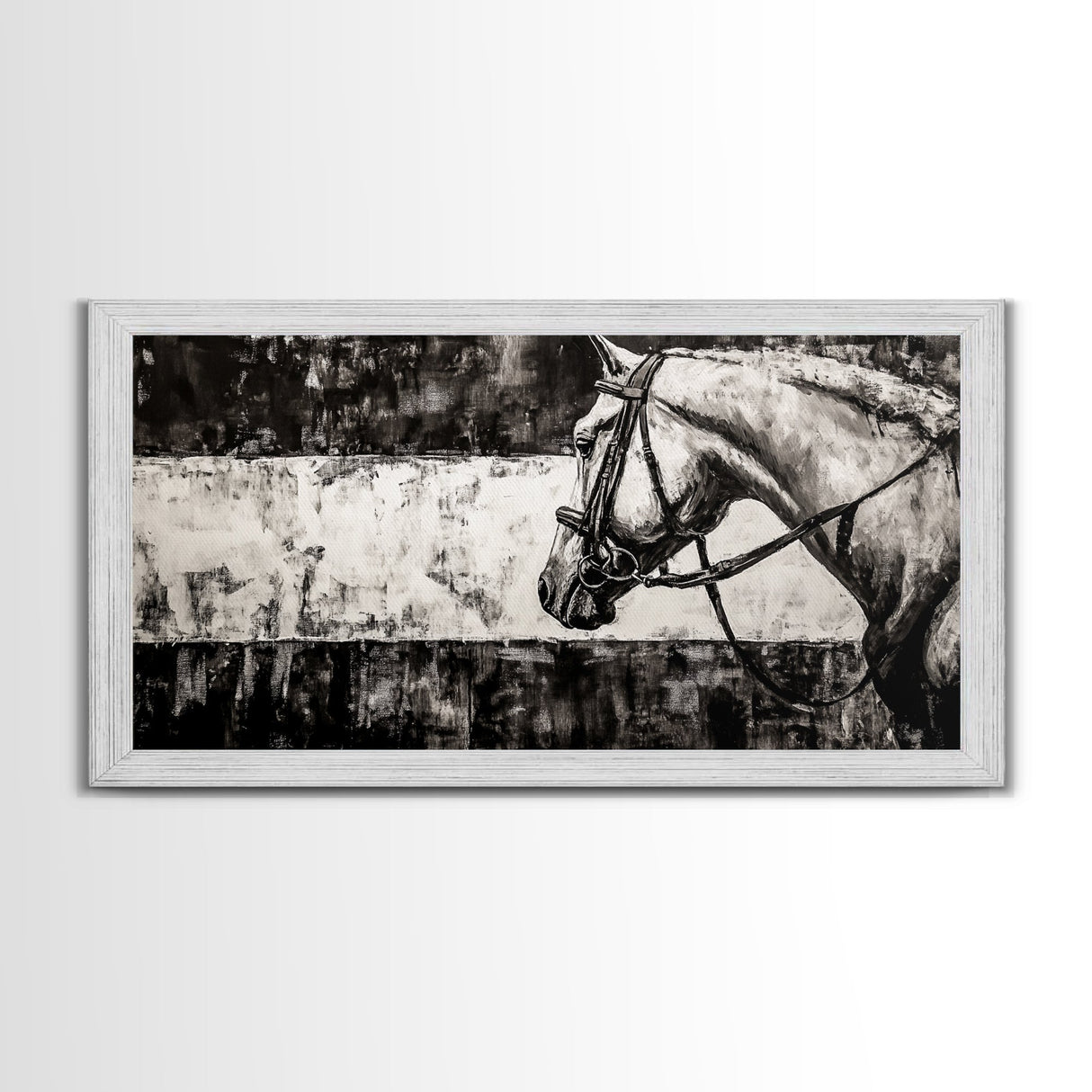Monochrome Horse, Equestrian Wall Art, Canvas Print, Rustic Black and White Painting, Farmhouse Wall Decor, Western Wall Art
