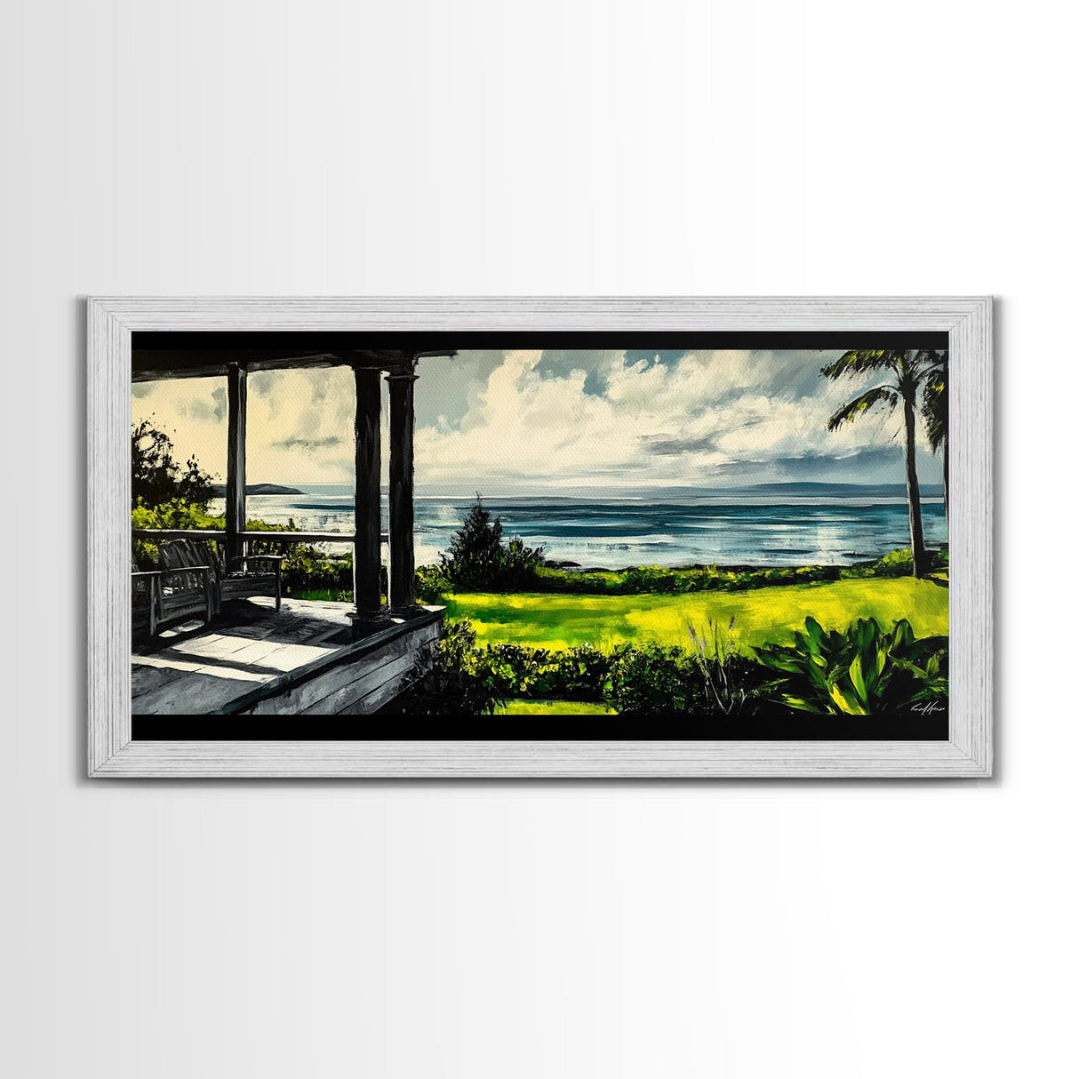 Tropical Beach View, Ocean Canvas Print, Relaxing Coastal Painting, Serene Landscape Wall Art, Living Room Decor, Framed Canvas Print