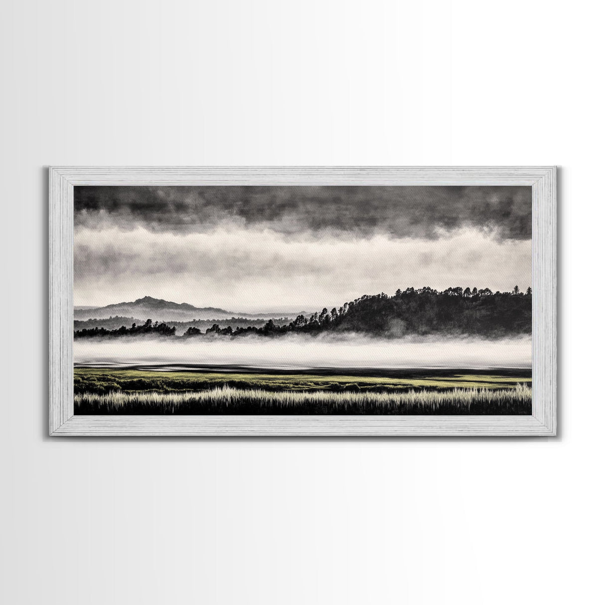 Misty Mountains, Black and White Art, Foggy Landscape, Canvas Print, Nature Wall Art, Minimalist Artwork, Bedroom Wall Decor