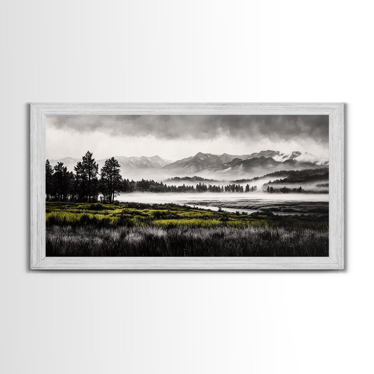 Foggy Forest, Mountain Landscape, Monochrome Wall Art, Framed Canvas Print, Modern Home Decor, Living Room Artwork, Nature Print