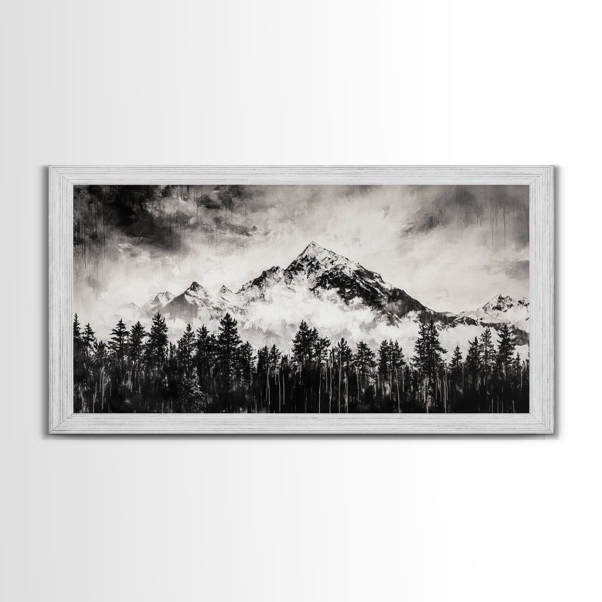 Mountain Landscape, Black and White, Framed Canvas Print, Nature Wall Art, Rustic Home Decor, Modern Farmhouse, Large Wall Art
