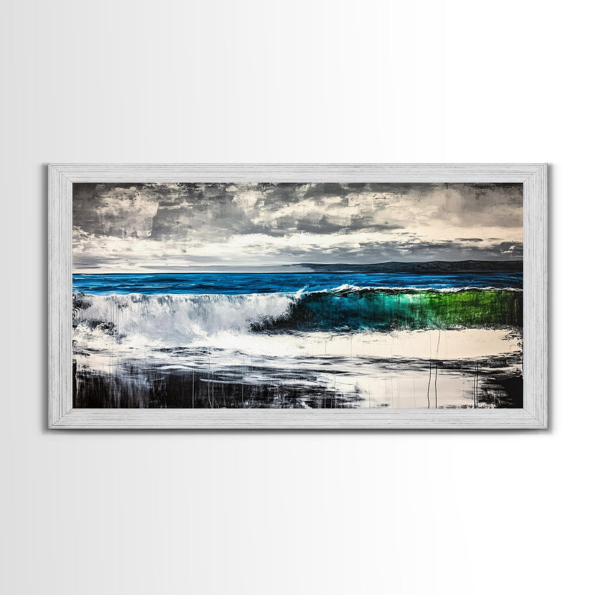 Ocean Waves, Blue and Green, Framed Canvas Print, Beach House Decor, Nautical Wall Art, Large Wall Art, Coastal Living, Modern Seascape