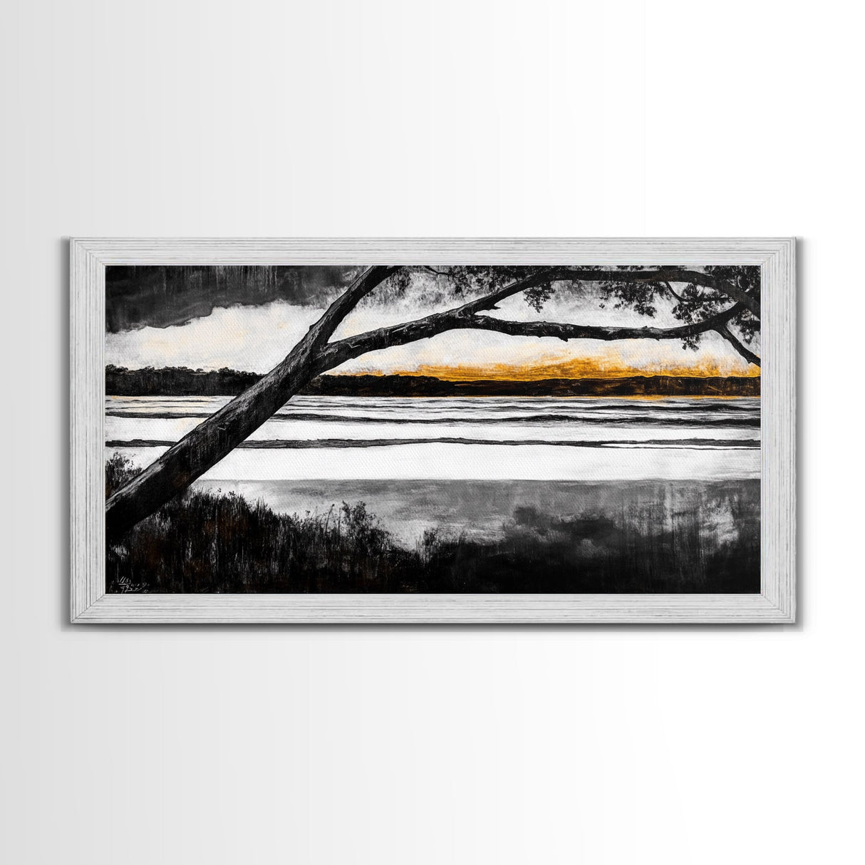 River Sunset, Golden Hour Reflection, Tranquil Waterscape, Moody Landscape Art, Nature Lover Gift, Canvas Print, Bedroom Wall Decor