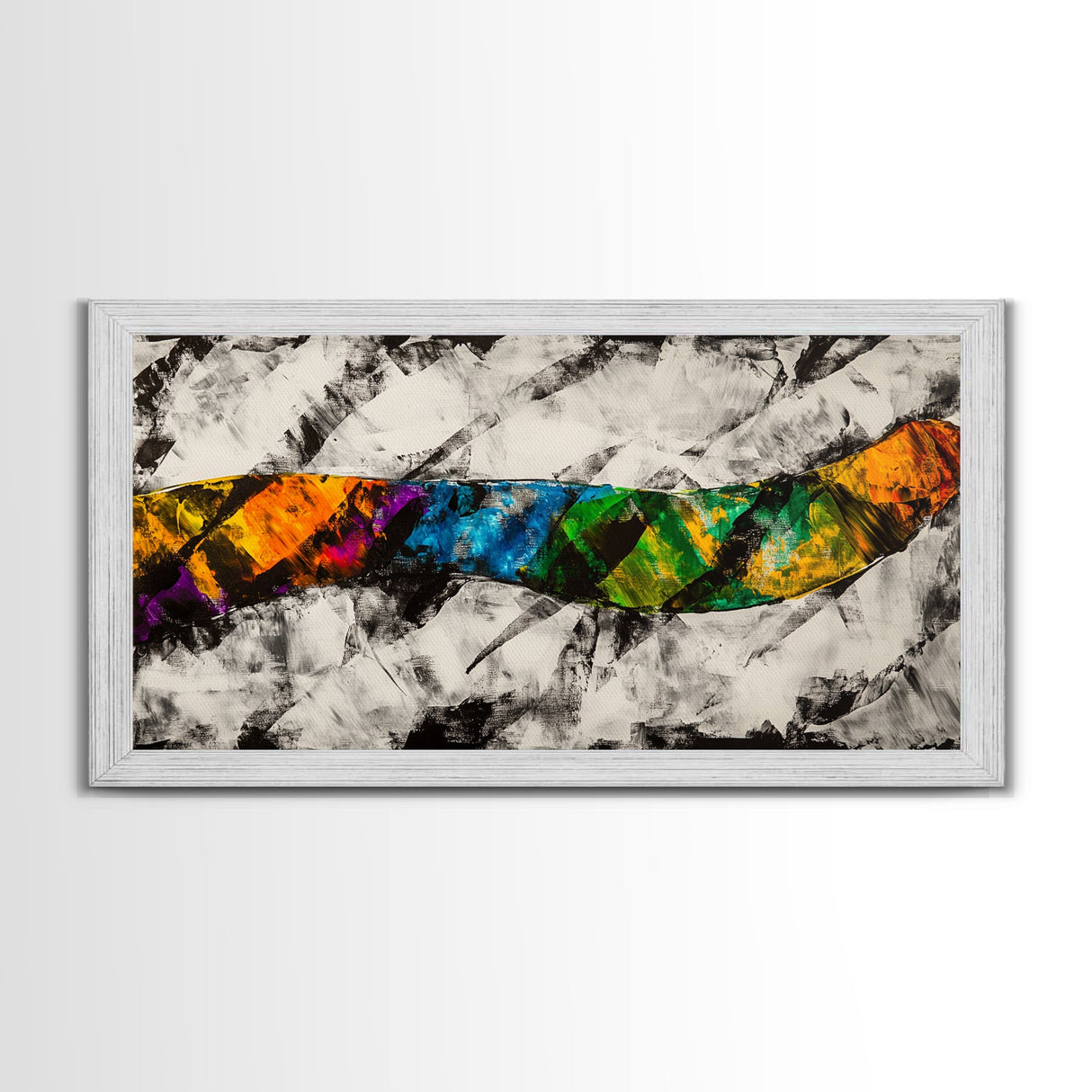 Abstract Wave, Dynamic Ocean Art, Surf Inspired Painting, Black and White Modern Art, Colorful Coastal Decor, Canvas Print, Hallway Art