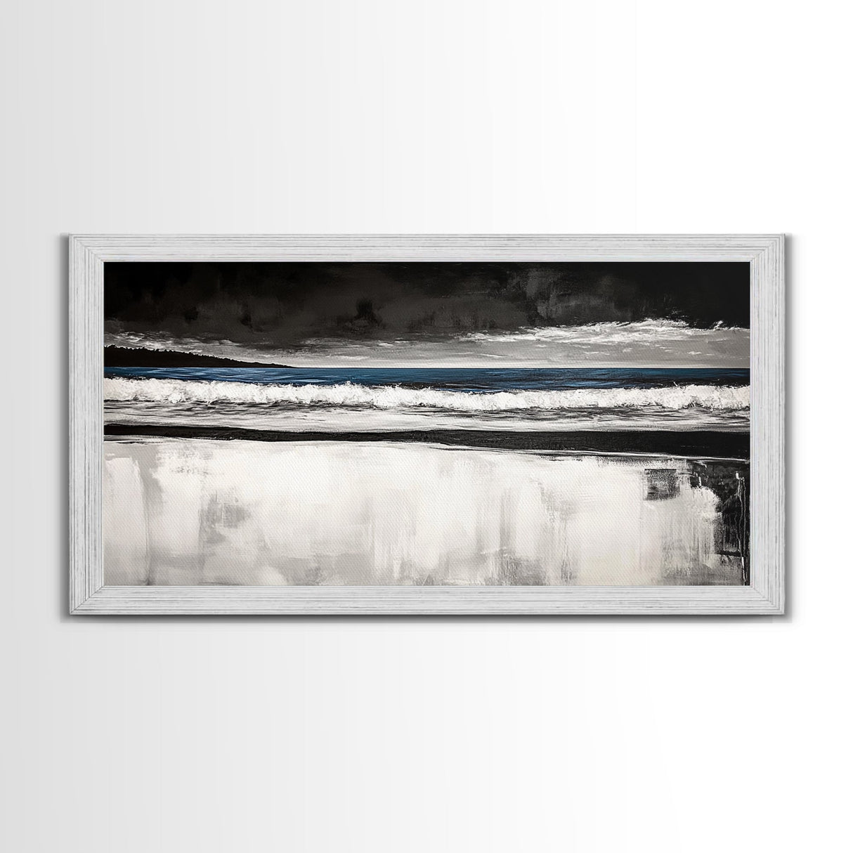 Stormy Beach, Coastal Landscape, Black and White Ocean Art, Moody Seascape, Nautical Home Decor, Modern Minimalist Art, Canvas Print