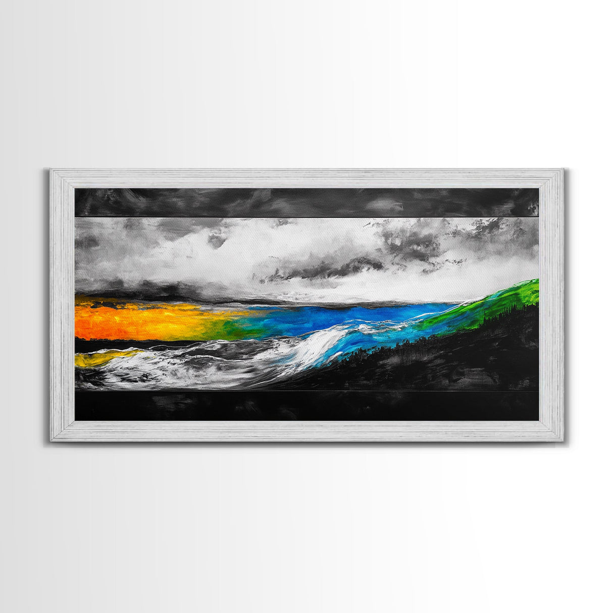 Abstract Seascape, Vibrant Waves, Modern Ocean Art, Coastal Home Decor, Colorful Beach Painting, Large Statement Art, Framed Canvas Print